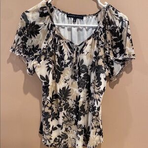 Adrienne Vittadini Black and Cream Floral Women's Top